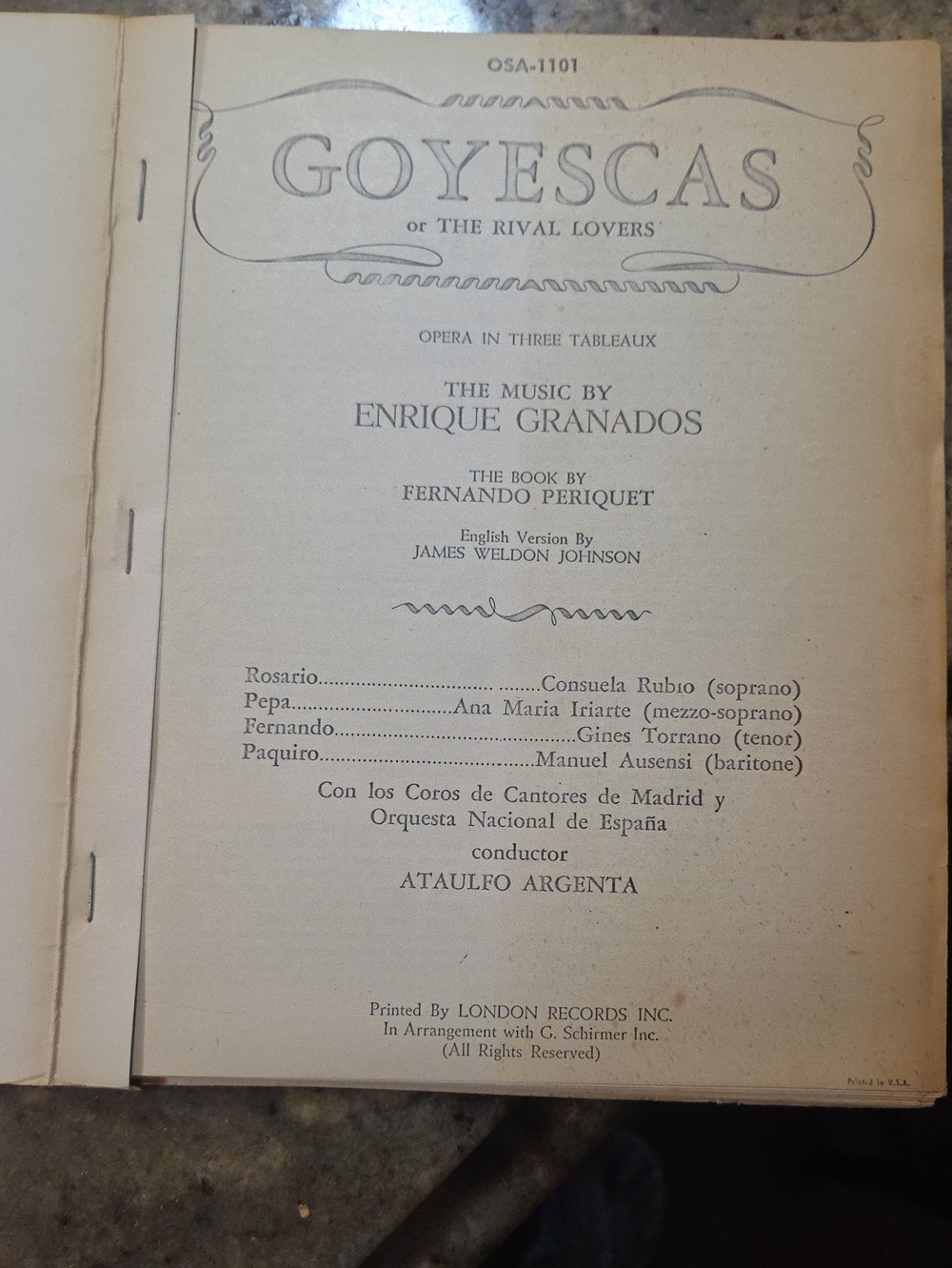 Goyescas Opera Score by Enrique Granados - Cream Cover